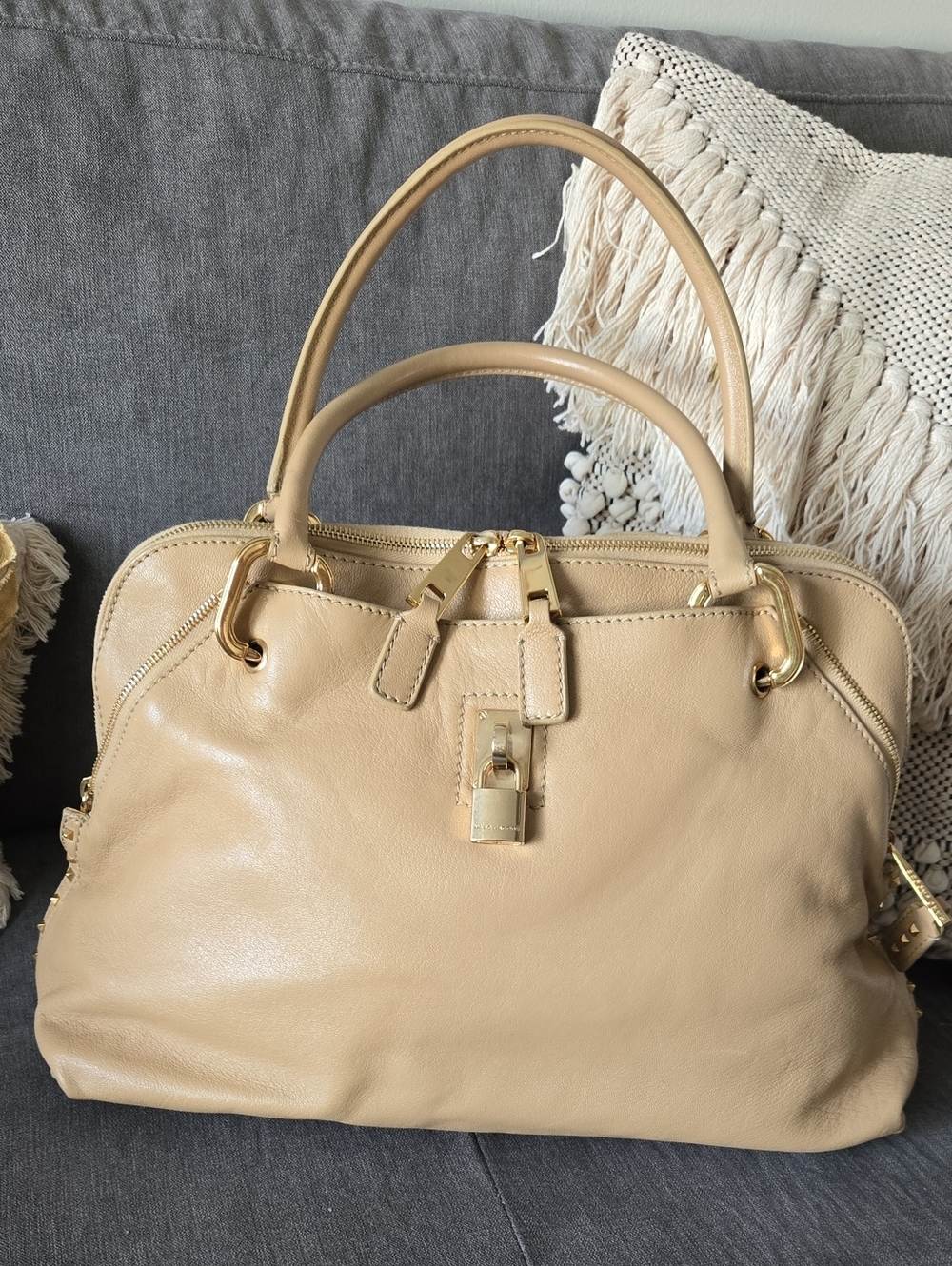 Marc Jacobs Beige Leather Paradise Rio Top-Handle Satchel with Gold Hardware